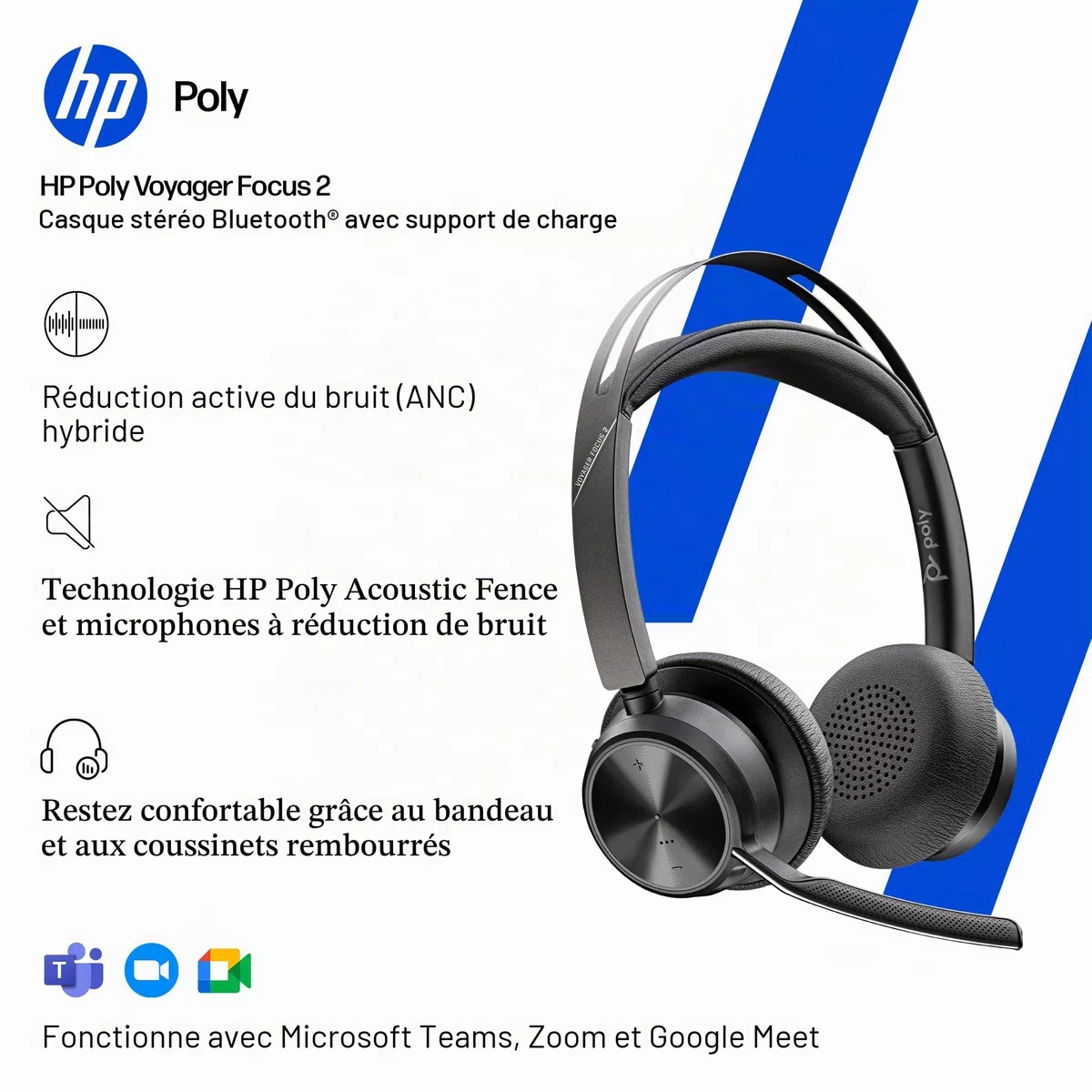 Poly Voyager Focus 2 USB-C-C Headset USB-C/A Adapter Charging Stand Customer Special 1- Active Noise Canceling (ANC) - Connect PC/Mac/Mobile Via Bluetooth - Black