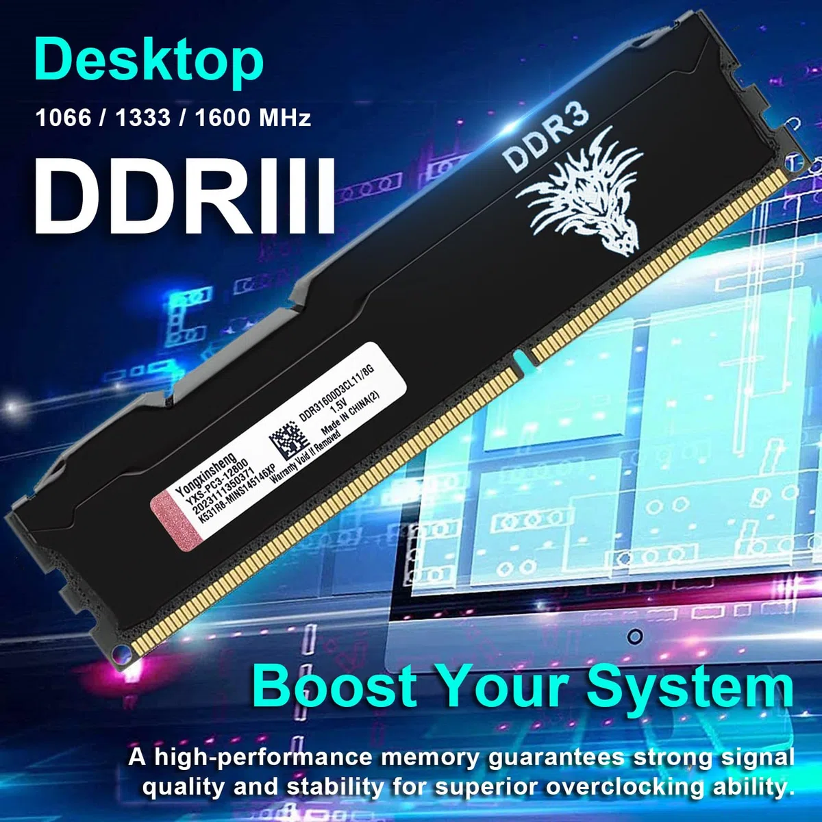 Ram DDR3 16go (2x8go) 1600MHz PC3-12800 Udimm CL11 Non-ECC Unbuffered 1.5V 2Rx8 Double Rang 240 Pin Mémoire Ram Barette Kit pour Ordinateur de Bureau (Noir)