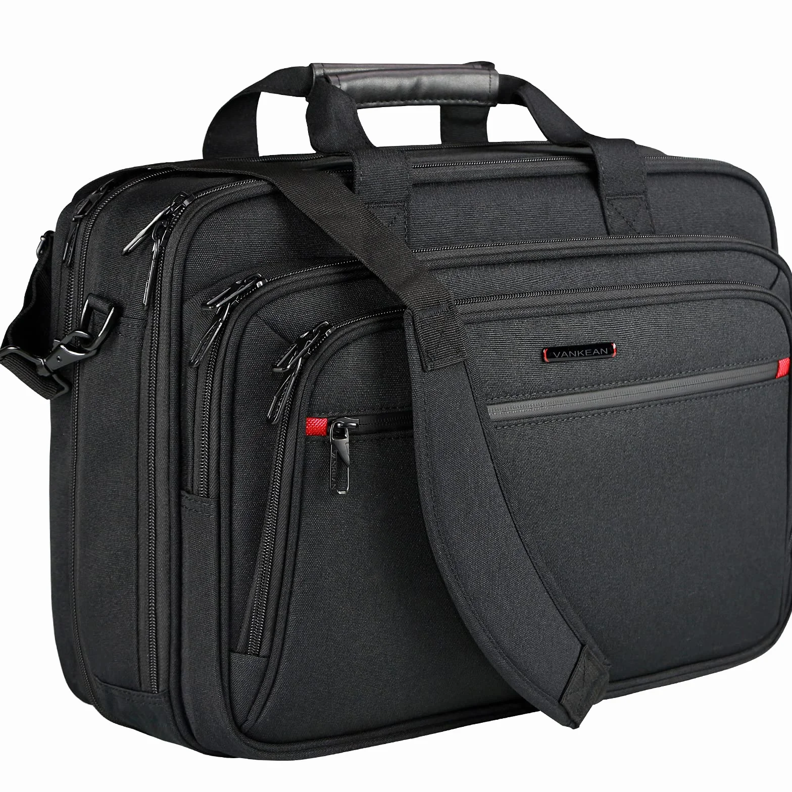 VANKEAN Mallette pour Ordinateur Portable pour Homme Femme, Convient Jusqu'à 17,3 Pouces pour Extensible de Supérieure pour Sac à Bandoulière Hydrofuge pour Voyage/Affaires/École,Noir