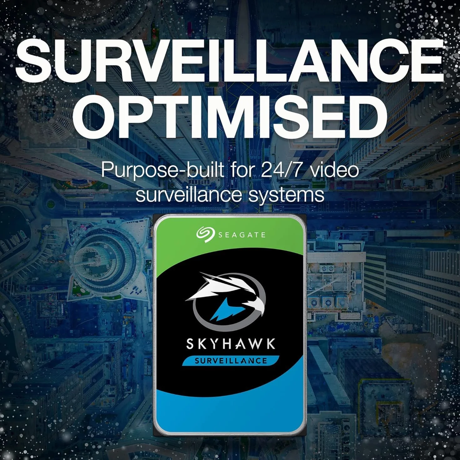 Seagate Skyhawk, 4 to, Disque Dur Interne de vidéosurveillance, 3.5", SATA 6 Go/s, 256 Mo de mémoire Cache, pour système de caméras de sécurité, 3 Ans Services Rescue en Interne (ST4000VX016)