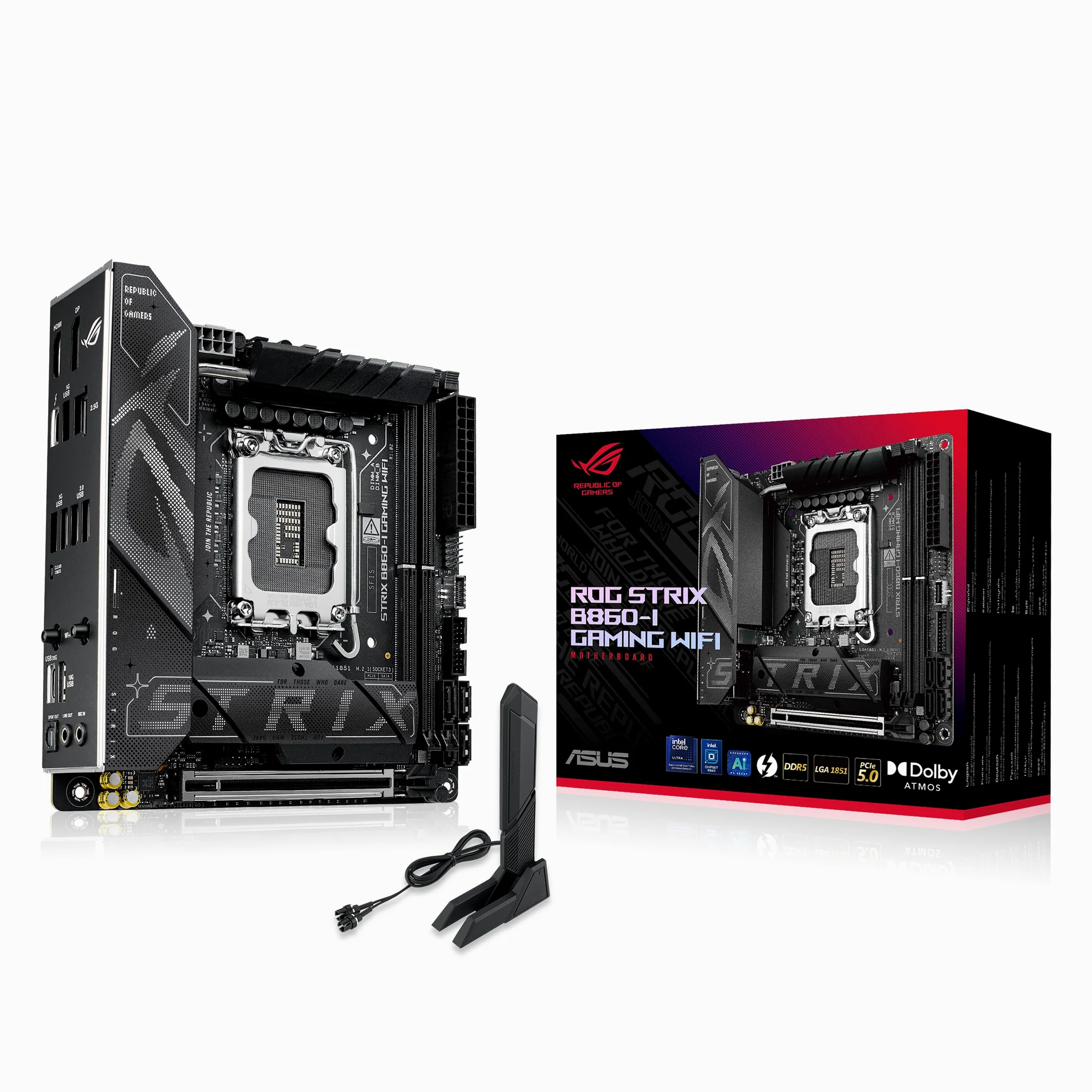 ASUS ROG Strix B860-I Gaming WiFi, Carte mère Mini-iTX, prête pour PC avec IA avancée, 10 + 1 + 2 + 1 Niveaux de Puissance, DDR5, PCIe 5.0, Deux emplacements M.2, WiFi 7, ASUS AI Advisor, AI