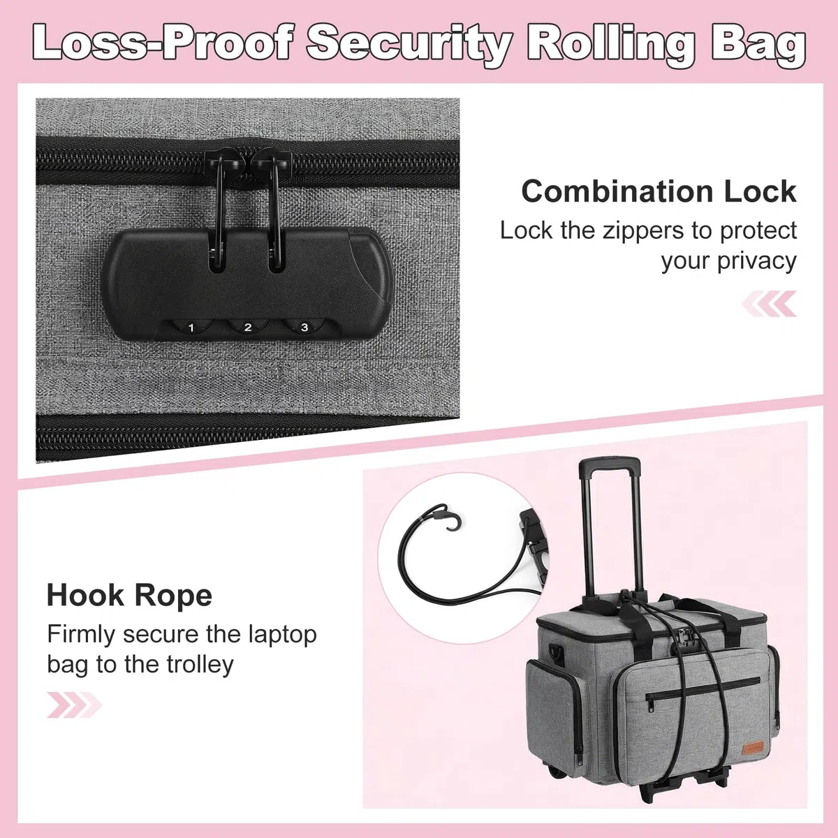 Housolution Sac à roulettes pour Enseignants Tote avec Chariot Démontable, Etui à roulettes pour Ordinateur, Mallette avec Organiseur de Fichiers Accordéon, Compatible avec 15,6'', Gris