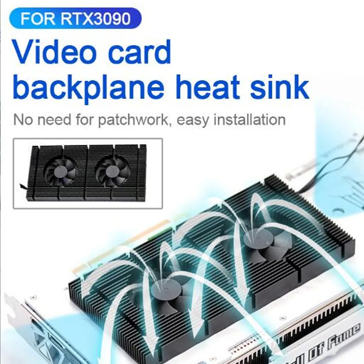 Zunate Radiateur de Plaque Arrière GPU, Dissipateur Thermique de Fond de Panier de Carte Graphique en Alliage D'aluminium Refroidisseur de Mémoire de Fond de Panier à 4 Broches pour RTX3090 3080 3070