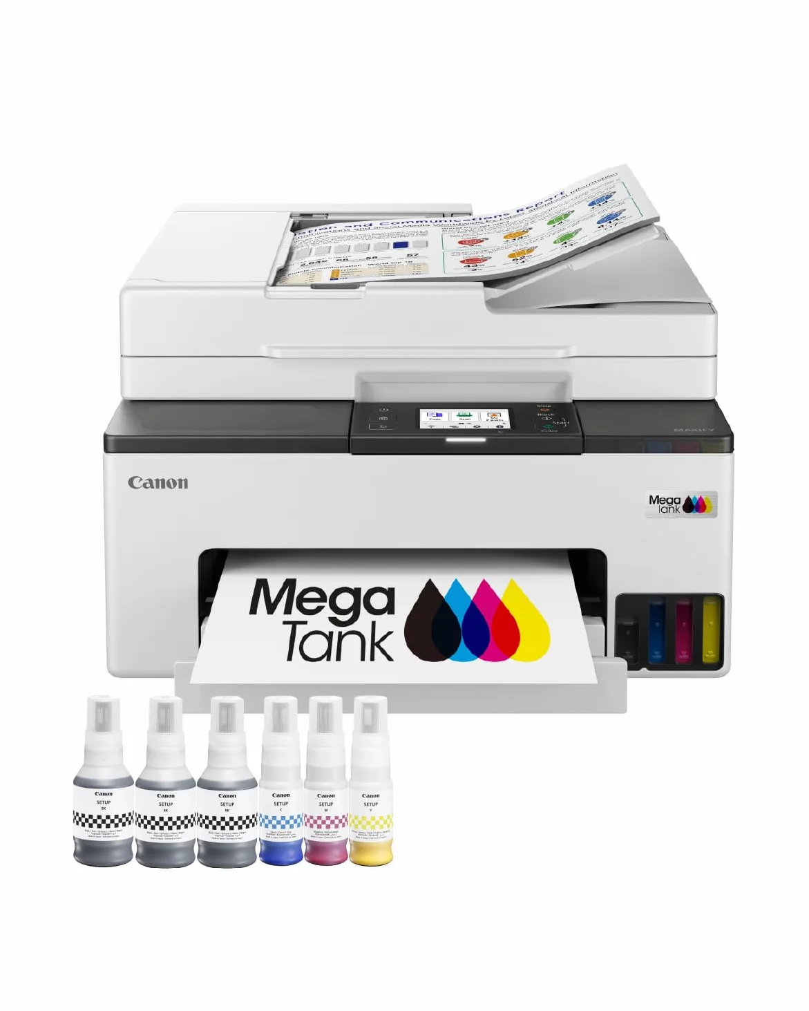 Canon MAXIFY GX2051 Imprimante A4 Couleur pour la Maison et Le Bureau, Imprimante, Copieur, Scanner et Télécopieur Jet d'encre MegaTank Tout-en-Un, Wi-FI, Ethernet, USB | Comprend 6 bouteilles d'encre