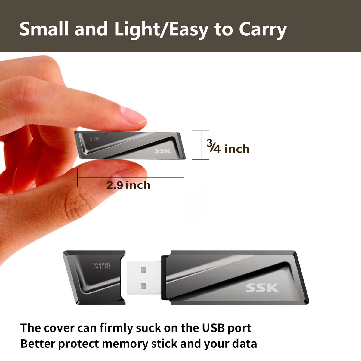 SSK SSD USB3.2 Gen2 de 2 to, jusqu'à 550 Mo/s en Lecture et 500 Mo/s en écriture Disque SSD Externe Portable + Adaptateur USB C pour Smartphone, Ordinateur Portable, tablettes et Plus Encore