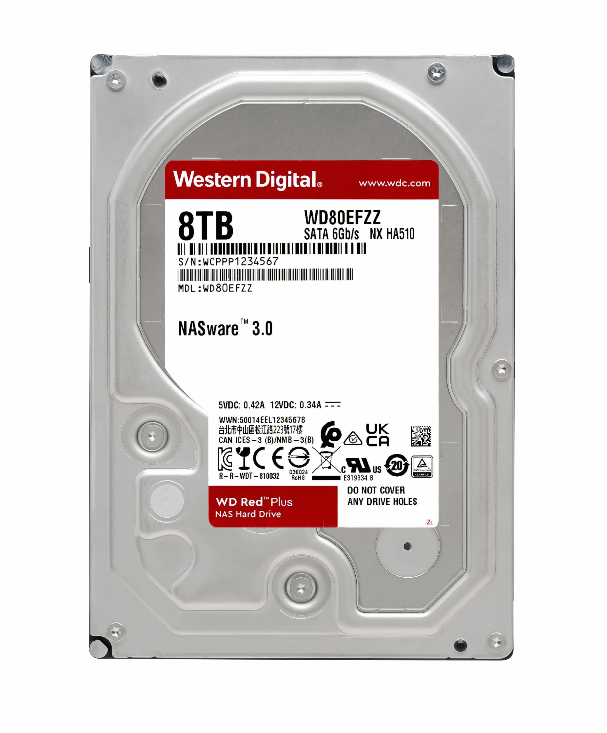 WD Red Plus 8 To Disque dur Interne 3.5" dédié NAS, 5400 RPM Class, SATA 6 GB/s, CMR, 128MB Cache, Garantie 3 ans