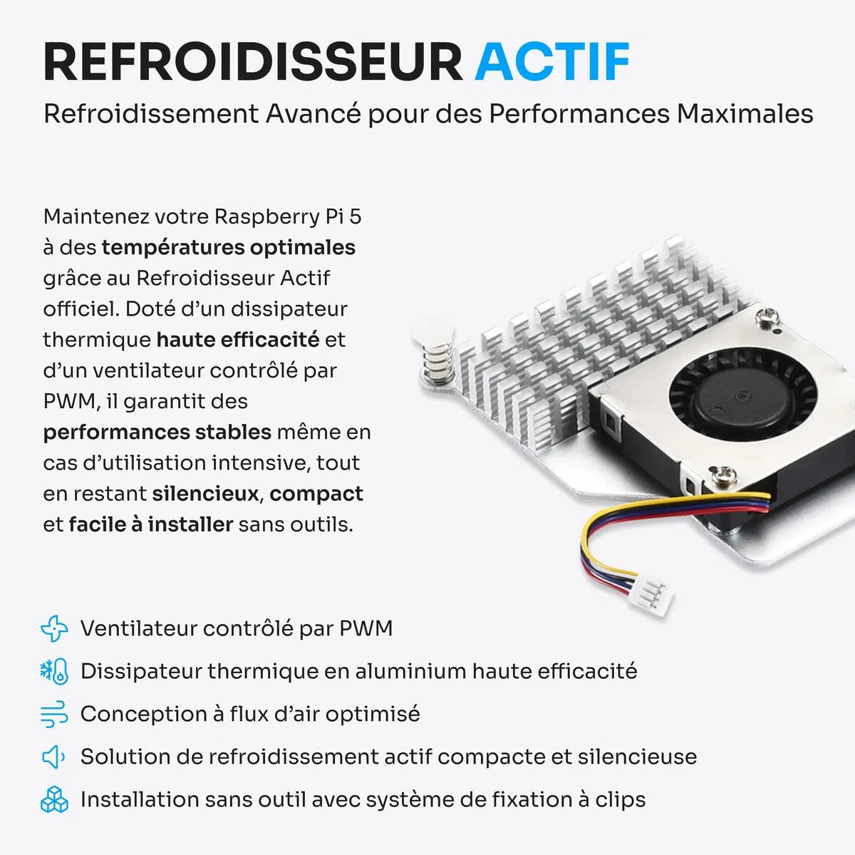 Starter Kit pour Raspberry Pi 5 2 Go - Édition Serveur | Carte MicroSD 32 Go | Alimentation 27 W | Active Cooler | Bumper en Silicone