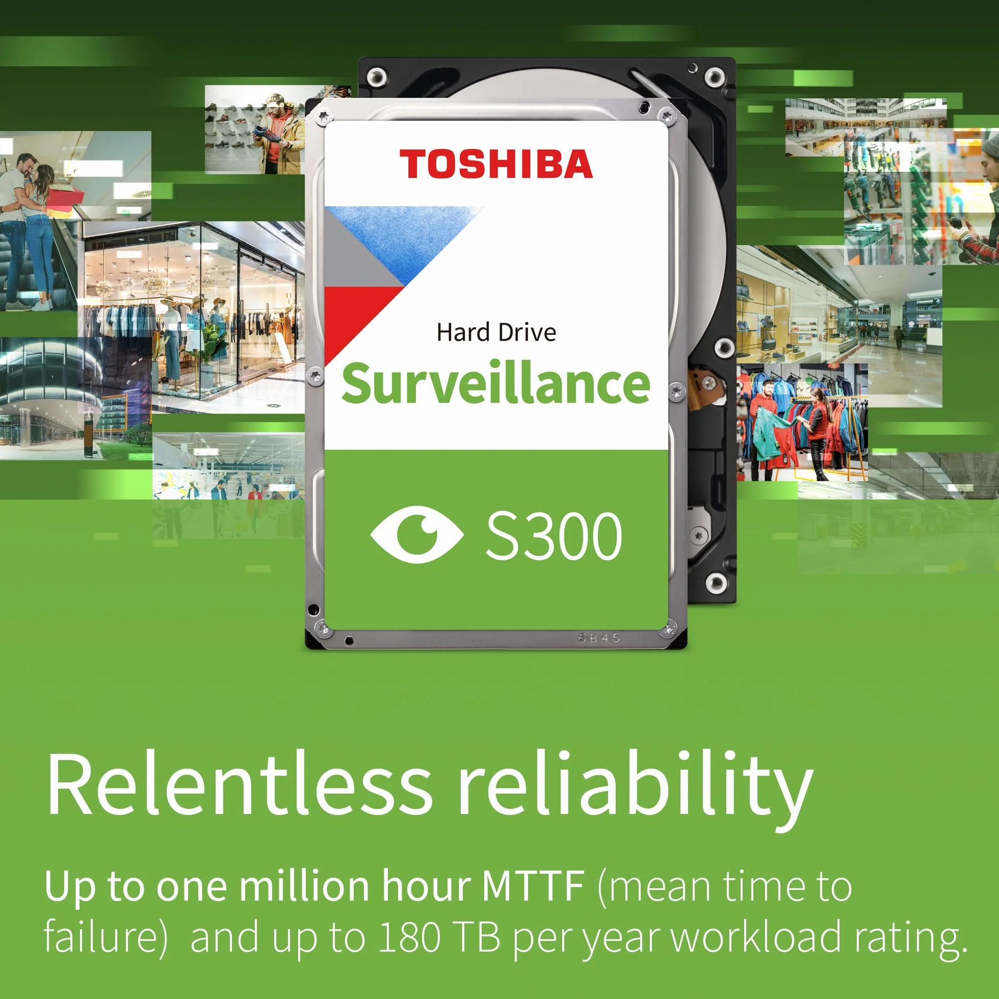 Toshiba 2TB S300 Surveillance HDD - 3.5' SATA Internal Hard Drive Supports up to 64 HD Cameras at a 180TB/Year workload (HDWT720UZSVA)