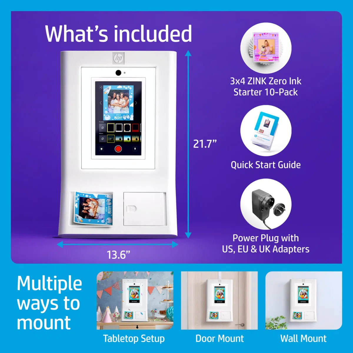 HP Sprocket Photomaton Machine Imprimante Photo Instantanée Couleur (Blanc) Starter Bundle + Papier Zink (100 Feuilles) + Étui de Transport Rembourré