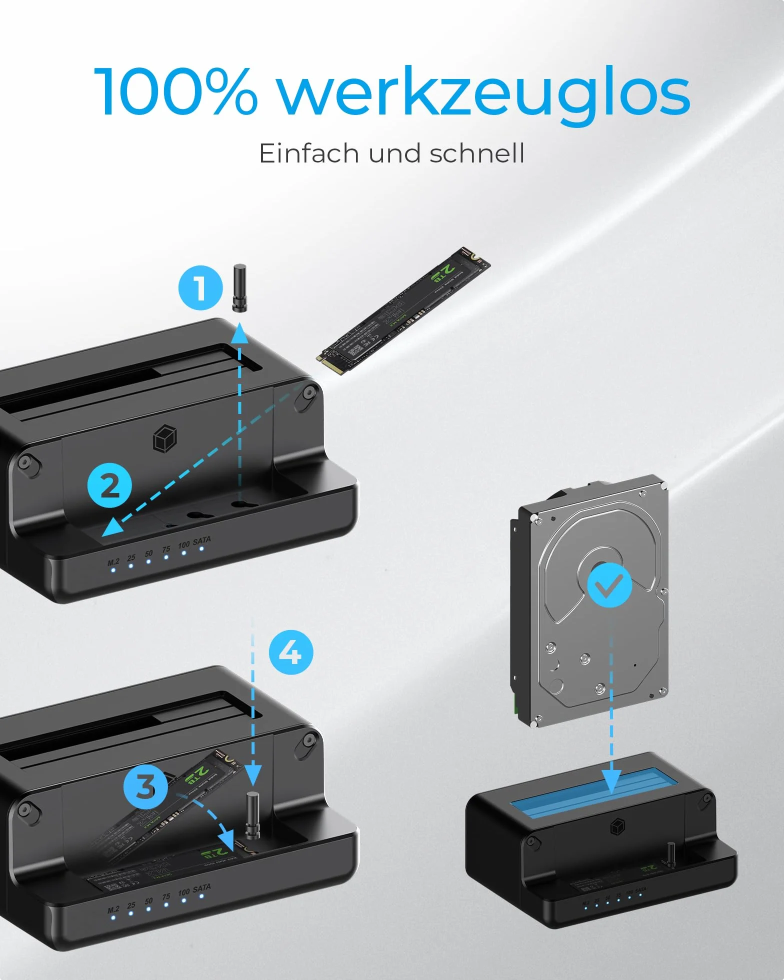ICY BOX HDD / M.2 NVMe SSD Docking Station USB 3.2 Gen 2 (10 Gbit/s), Station de clonage de disques durs & lecteur (SATA 2,5/ 3,5 pouces & M.2 NVMe), Externe, Adaptateur, USB-C, USB-A, IB-2914MSCL-C31