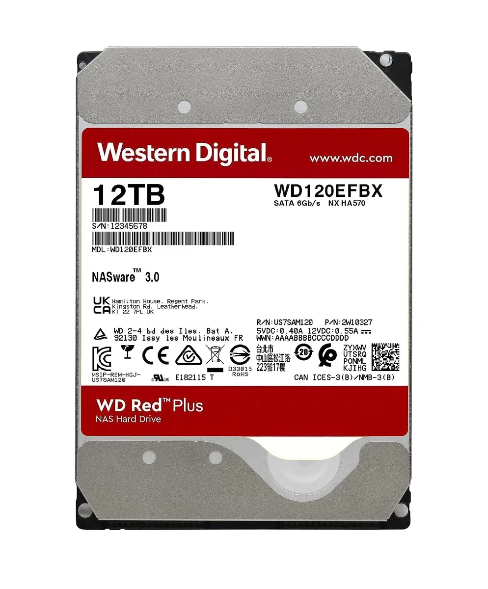 WD Red Plus 12 To Disque dur Interne 3.5" dédié NAS, 7200 RPM Class, SATA 6 GB/s, CMR, 256MB Cache, Garantie 3 ans