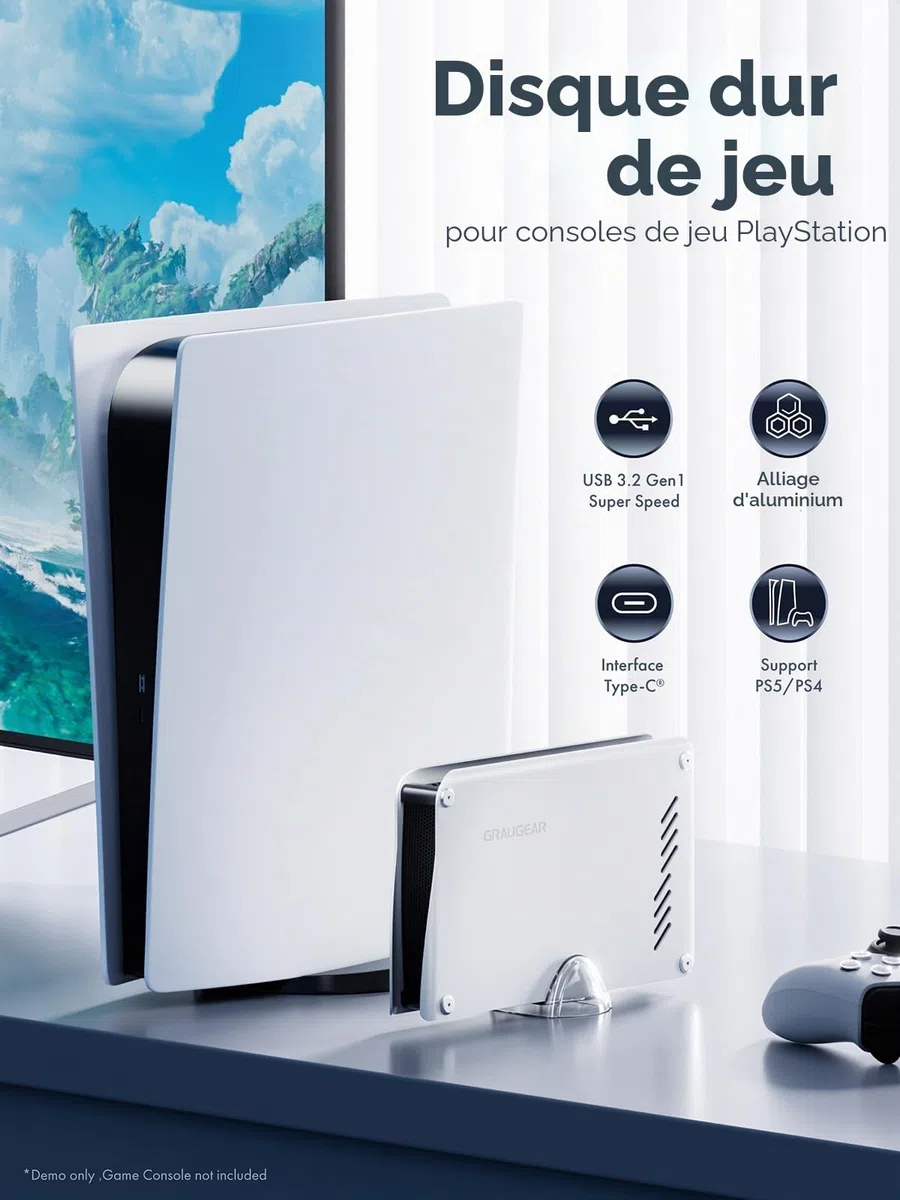 GRAUGEAR Disque Dur Externe 4TB - Compatible PS5/PS4, Haute Vitesse USB 3.2, Boîtier Durable en Aluminium, avec Câbles USB-C et USB-A
