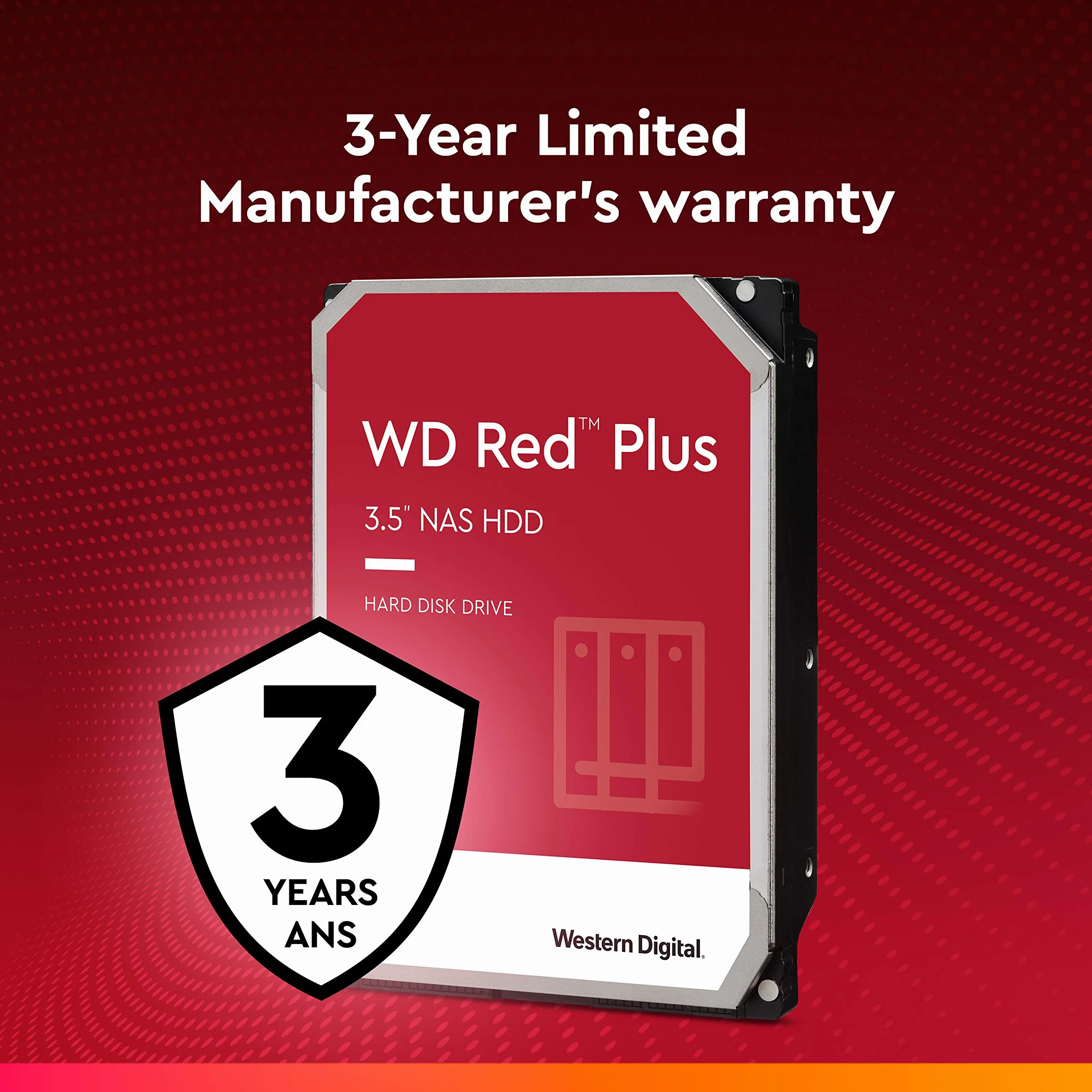 WD Red Plus 8 To Disque dur Interne 3.5" dédié NAS, 5400 RPM Class, SATA 6 GB/s, CMR, 128MB Cache, Garantie 3 ans