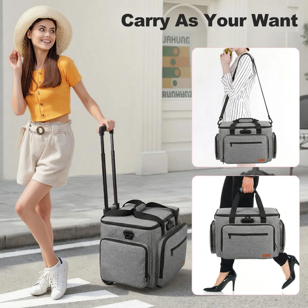 Housolution Sac à roulettes pour Enseignants Tote avec Chariot Démontable, Etui à roulettes pour Ordinateur, Mallette avec Organiseur de Fichiers Accordéon, Compatible avec 15,6'', Gris