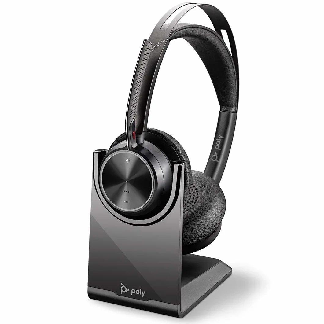 Poly Voyager Focus 2 USB-C-C Headset USB-C/A Adapter Charging Stand Customer Special 1- Active Noise Canceling (ANC) - Connect PC/Mac/Mobile Via Bluetooth - Black