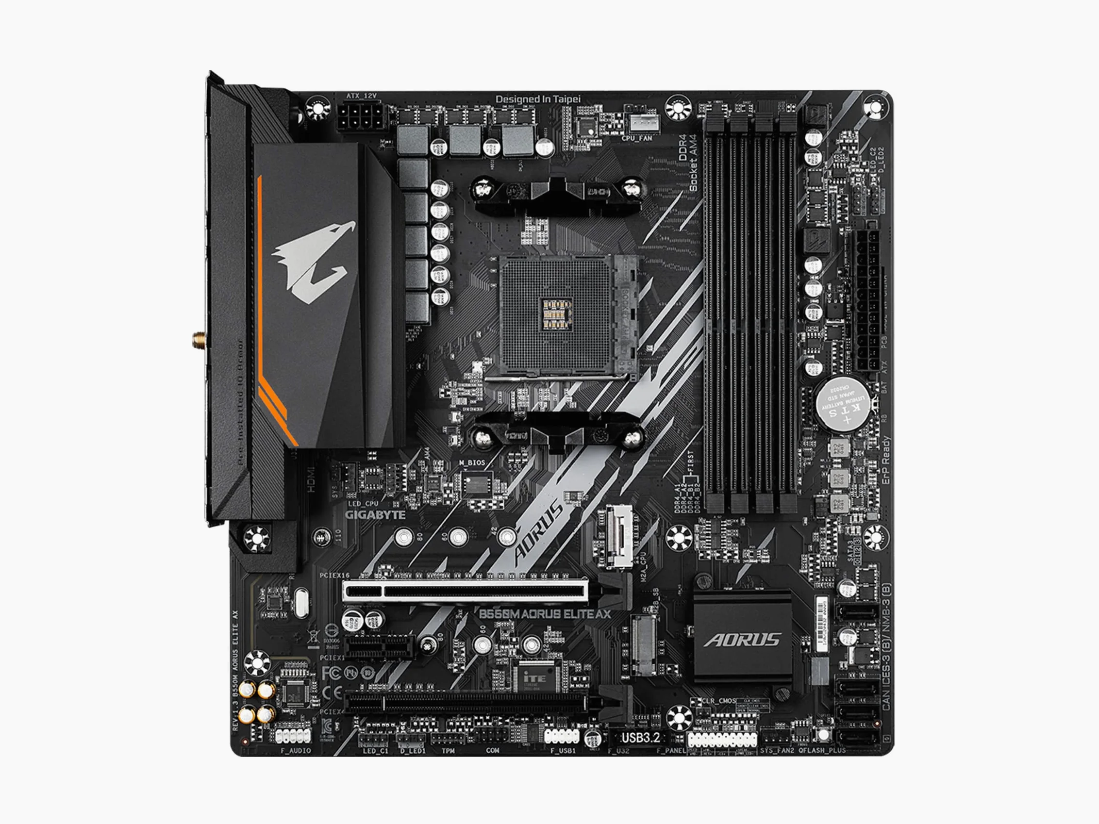 GIGABYTE B550M AORUS Elite AX Carte mère - Processeurs AMD Ryzen 5000, VRM 5+3 Phases, jusqu'à 4733 MHz DDR4, 1xPCIe 4.0 + 1xPCIe 3.0 M.2, Wi-FI 6E, LAN 1GbE, USB 3.2 Gen 1