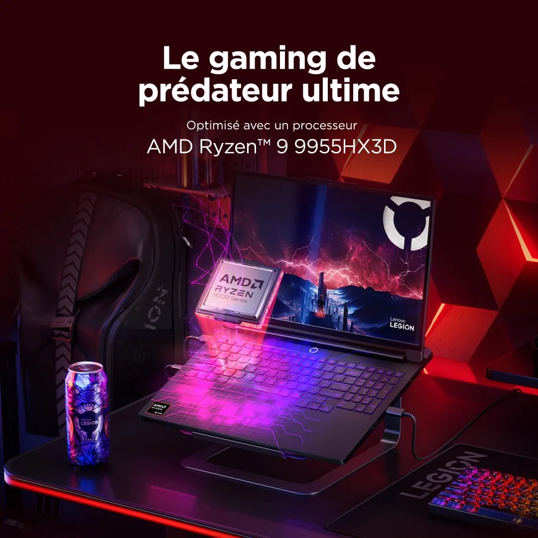 Lenovo Legion Pro 7 16AFR10H - Ordinateur Portable Gaming 16'' OLED (AMD Ryzen 9 9955HX3D, RAM 64Go, SSD 2To, NVIDIA RTX 5080 16GB) Clavier RGB rétroéclairé AZERTY Français - Noir Eclipse
