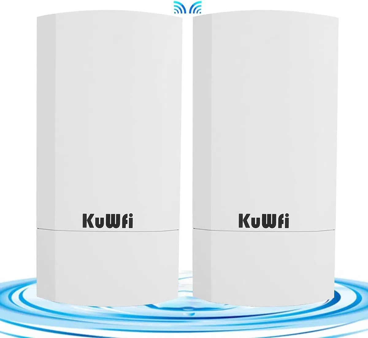 KuWFi Point d‘accès WiFi, CPE Extérieur 2.4G Point à Point sur 1 KM, Pont WiFi Ethernet Extérieur Longue portée pour PtP/PtMP, Pont sans Fil avec Port Ethernet 100Mbps, Antenne à Haut Gain de 12dBi
