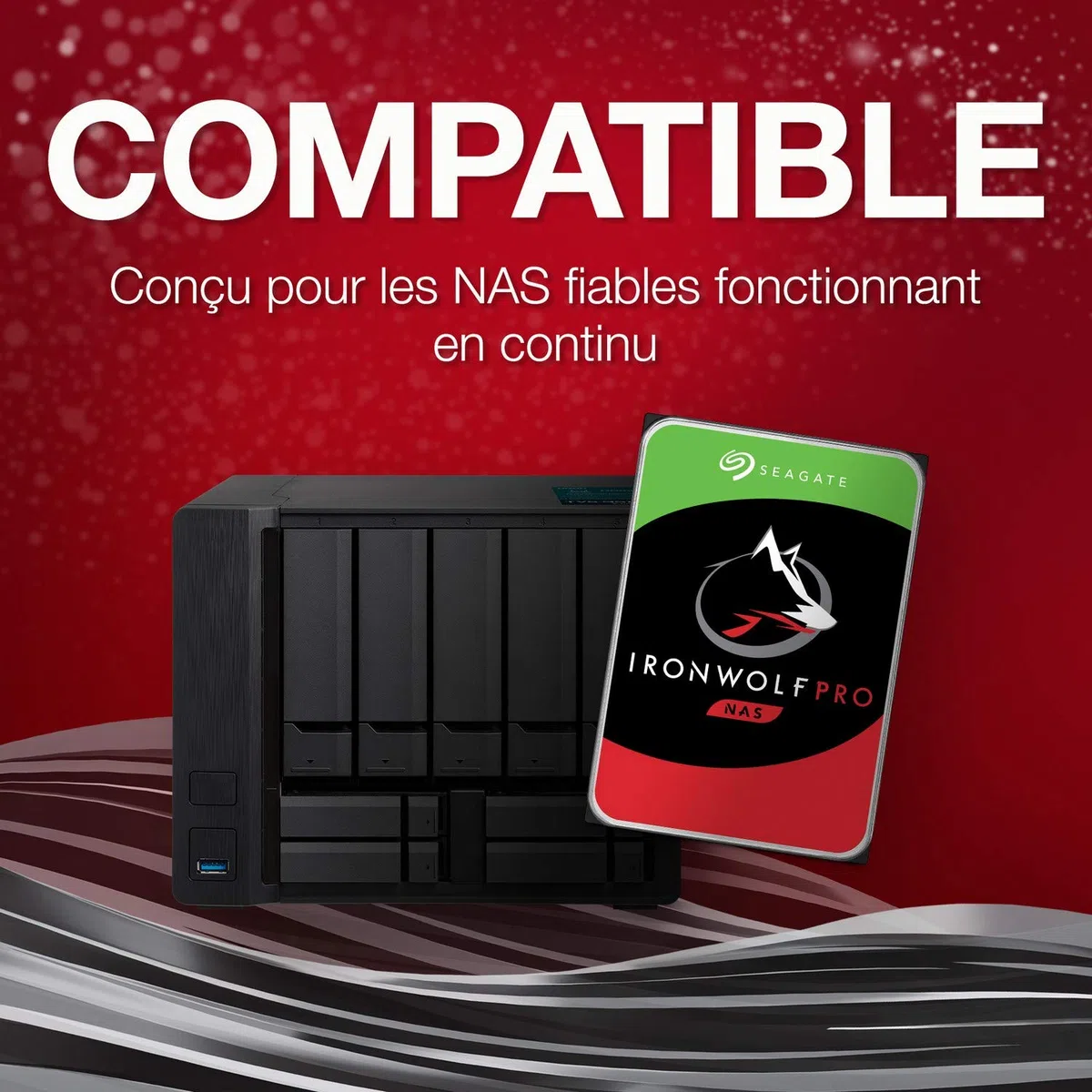 Seagate IronWolf Pro 16 To, Disque dur interne NAS HDD, CMR 3,5" SATA 6 Gbit/s, 256 Mo de mémoire cache, pour NAS RAID, services Rescue valables 3 ans (ST16000NE000)