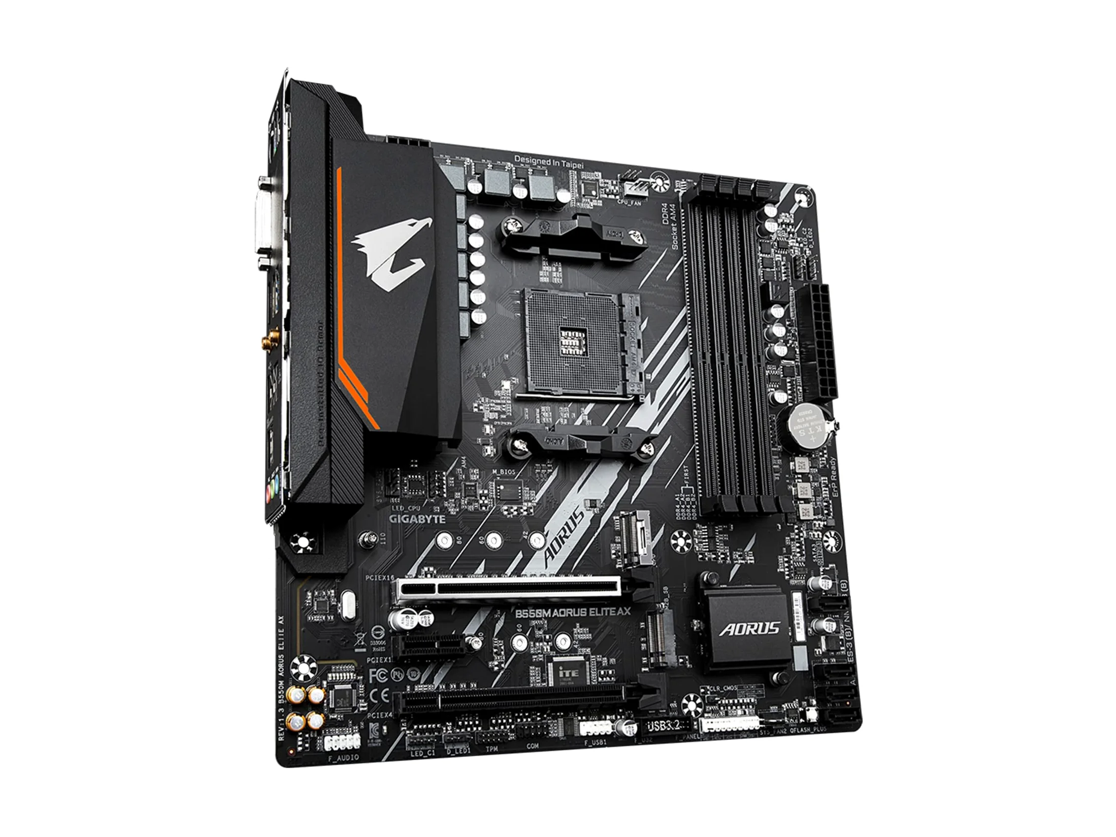 GIGABYTE B550M AORUS Elite AX Carte mère - Processeurs AMD Ryzen 5000, VRM 5+3 Phases, jusqu'à 4733 MHz DDR4, 1xPCIe 4.0 + 1xPCIe 3.0 M.2, Wi-FI 6E, LAN 1GbE, USB 3.2 Gen 1