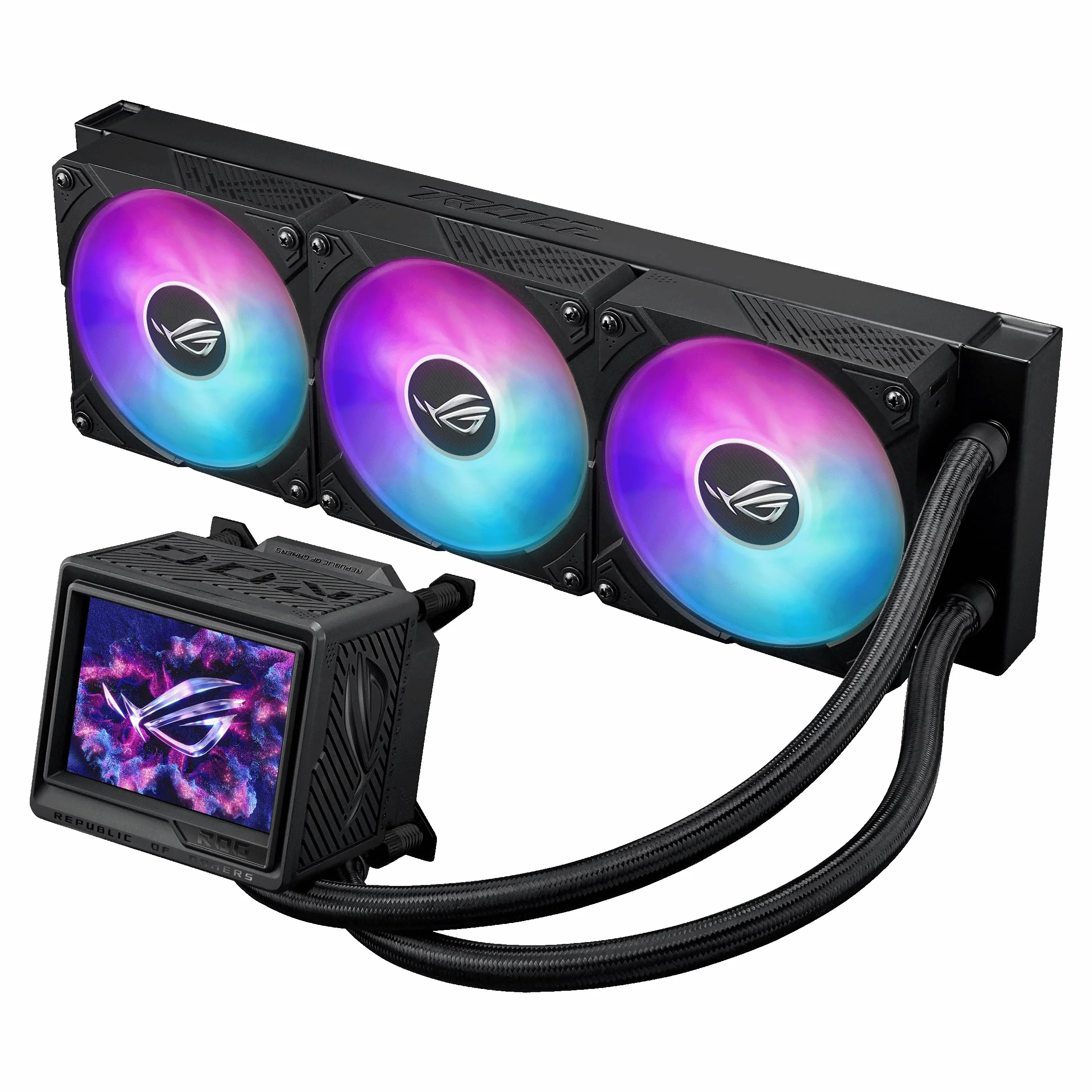 ROG Ryujin III 360 ARGB Extreme AIO Cooler with Asetek Gen8 V2 Pump; Thickened Magnetic Fans for High Airflow and Static Pressure with Noise optimization; 3.5" LCD for Hardware Monitoring