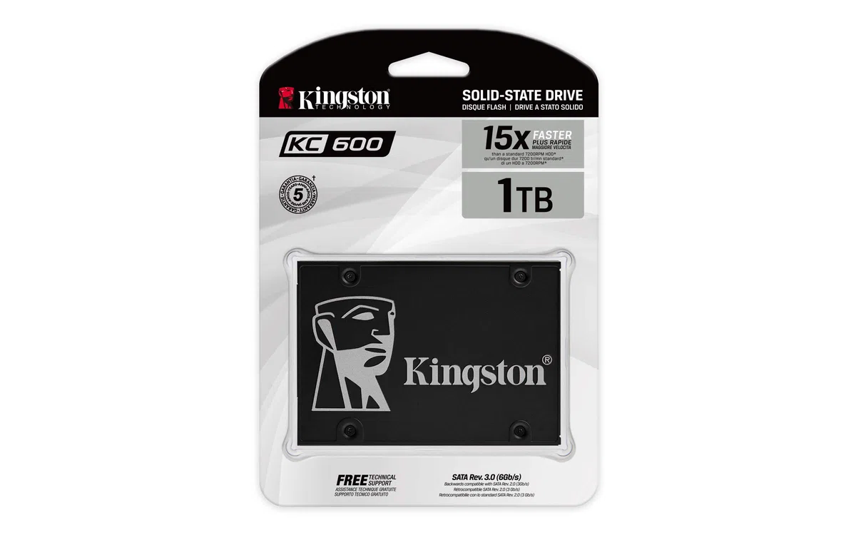 Kingston KC600 SSD SKC600/1024G SSD Interne 2.5" SATA Rev 3.0, 3D TLC, Chiffrement XTS-AES 256 bits