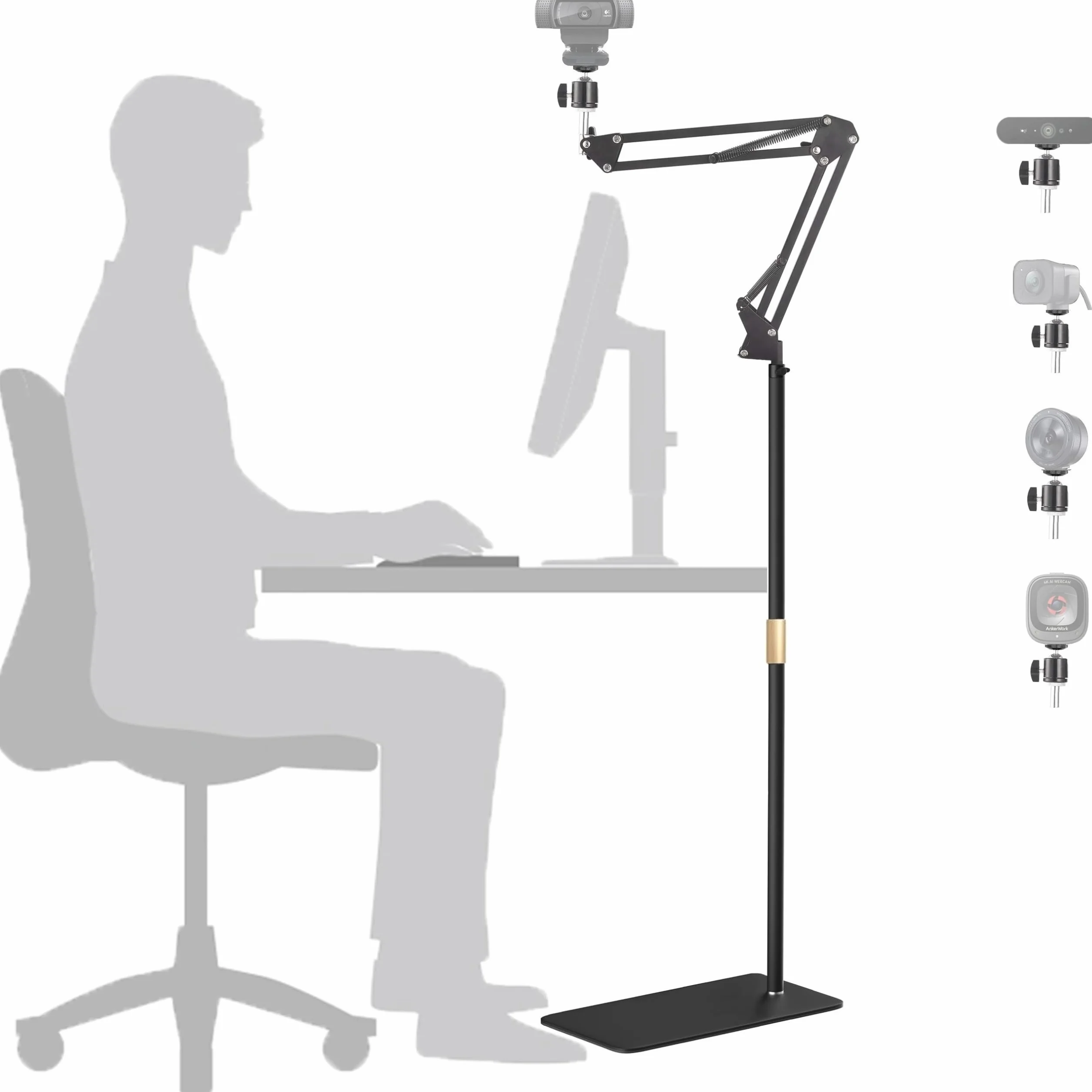 Support de sol en métal pour webcam compatible avec Logitech C920 StreamCam C930 C922 C925e C615 Brio 4K, WFS-AYZ-001