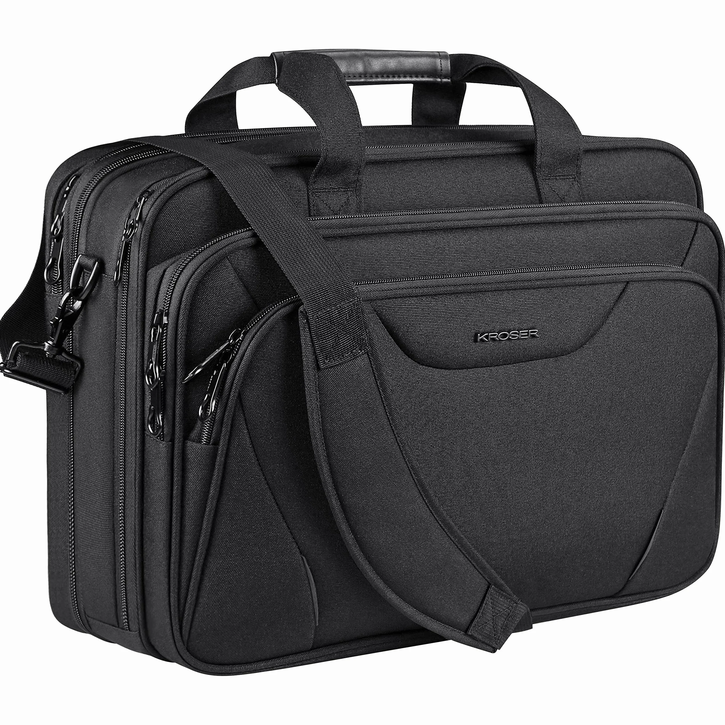KROSER 18" Sac à main Sacoche pour Ordinateur Portable Jusqu'à 17,3" Imperméable Sacoche Extensible Porte-Documents à Bandoulière pour Voyage/Affaires/École/Homme/Femme Laptop Bag
