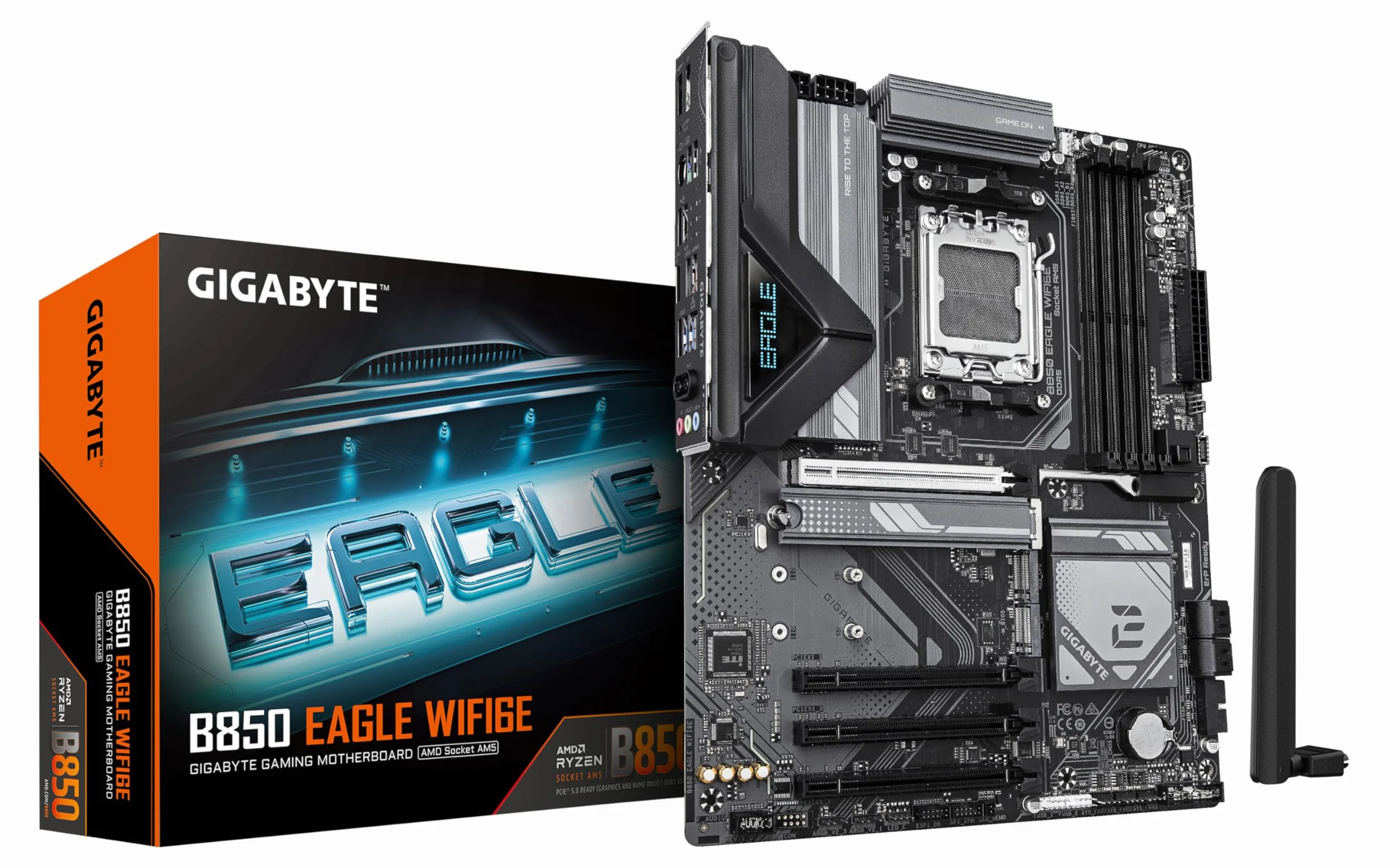 GIGABYTE B850 Eagle WIFI6E Carte Mère - AMD Ryzen 9000 Series CPUs, VRM numérique 8+2+2 Phases, jusqu'à 8200MHz DDR5 (OC), 1xPCIe 5.0 + 2xPCIe 4.0 M.2, LAN GbE, WiFi 6E, USB 3.2 Gen 2