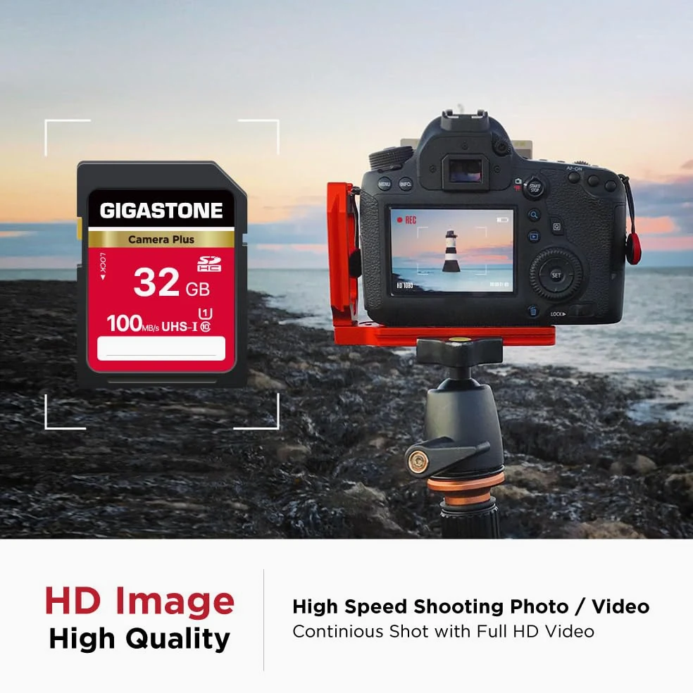 GIGASTONE Camera Plus Lot de 2 Cartes mémoire SD SDHC UHS-I U1 Classe 10 pour Appareil Photo numérique Canon avec 1 Mini étui 32 Go