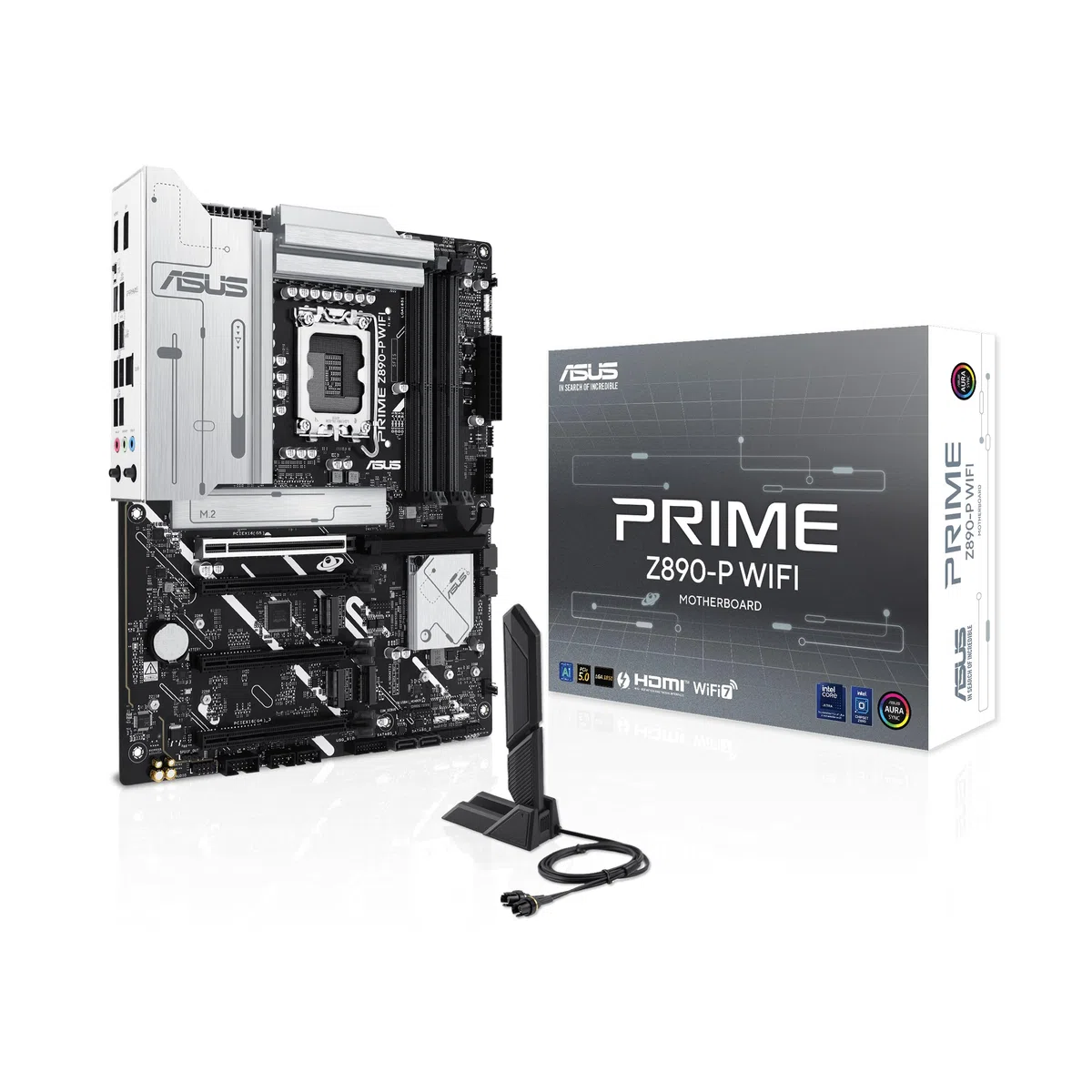 ASUS Prime Z890-P WiFi – Carte mère Gaming Intel ATX (DDR5, 14+1+2+1 80A DrMOS, PCIe 5.0, Thunderbolt 4 USB Type-C, Wi-FI 7, Q-Antenna, Aura Sync RGB)