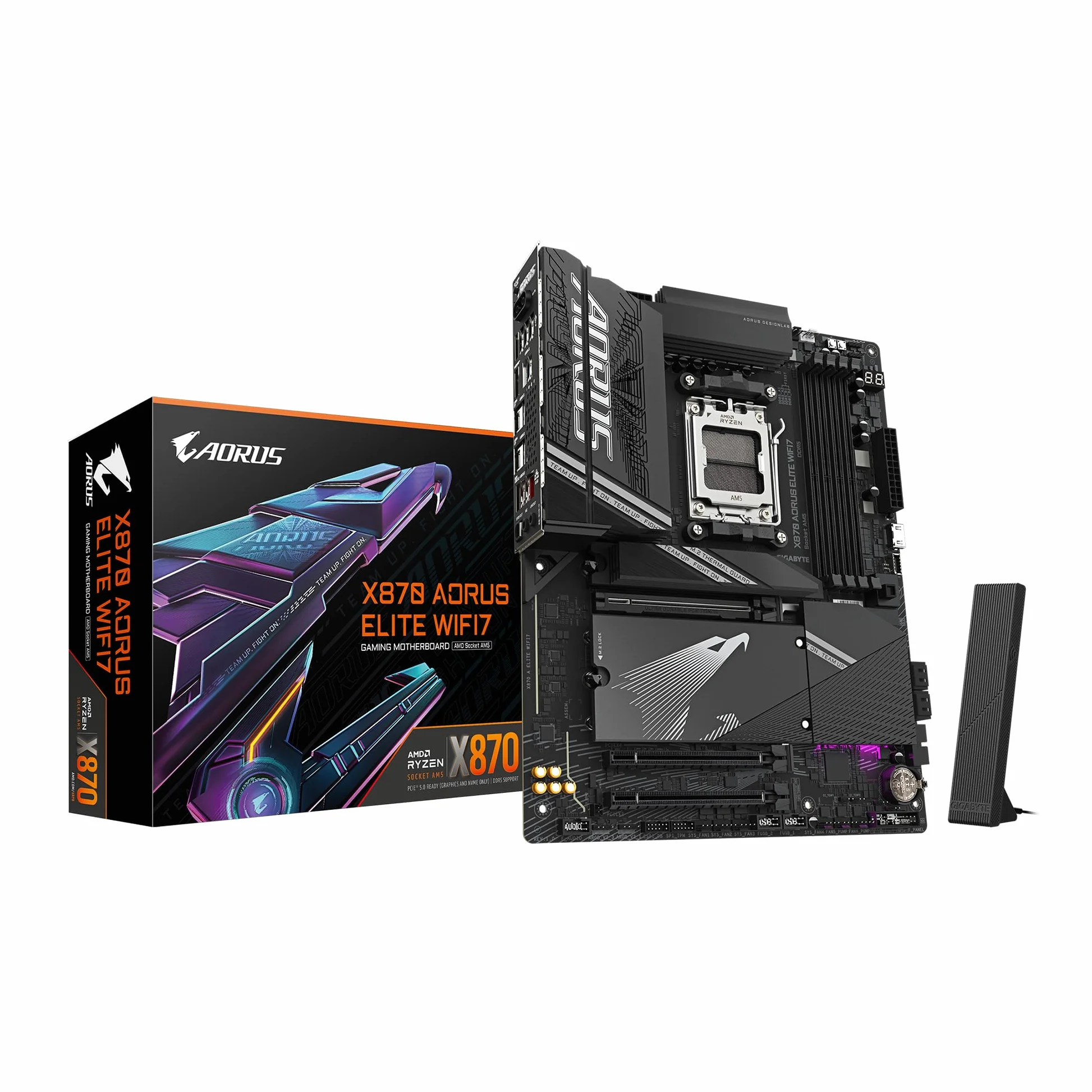 GIGABYTE X870 AORUS Elite WIFI7 Carte Mère - Prend en Charge Les processeurs AMD Ryzen 9000, 16+2+2 Phases VRM, jusqu'à 8000MHz DDR5 (OC), 3xPCIe 5.0 + 1xPCIe 4.0, Wi-FI 7, LAN 2,5GbE, USB 4
