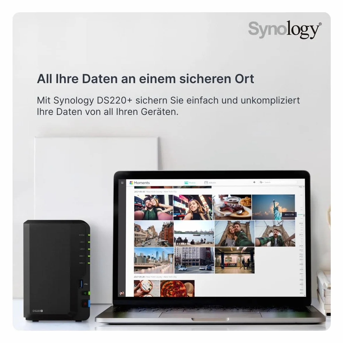 Synology DS220+ 68B0AN0 Intel Celeron J4025 Station de Disque, 2 Go de RAM, 2 x RJ-45 1 GbE avec 2 x 10 to WD Red Plus HDD WD101EFBX