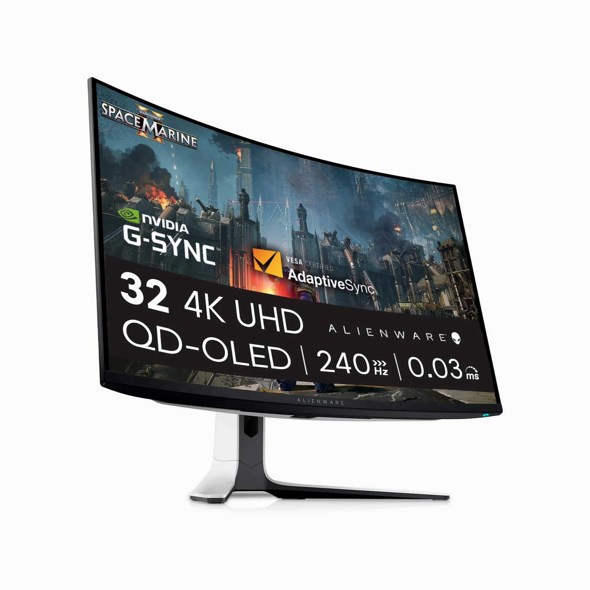 Alienware AW3225QF 32" 4K UHD (3840x2160) 1700R Écran PC Gaming Incurvé, 240Hz, QD OLED, 0.03ms, Compatible NVIDIA G-Sync, HDR, Dolby Vision, USB-C, DisplayPort, 2X HDMI, 4X USB, Garantie 3 Ans