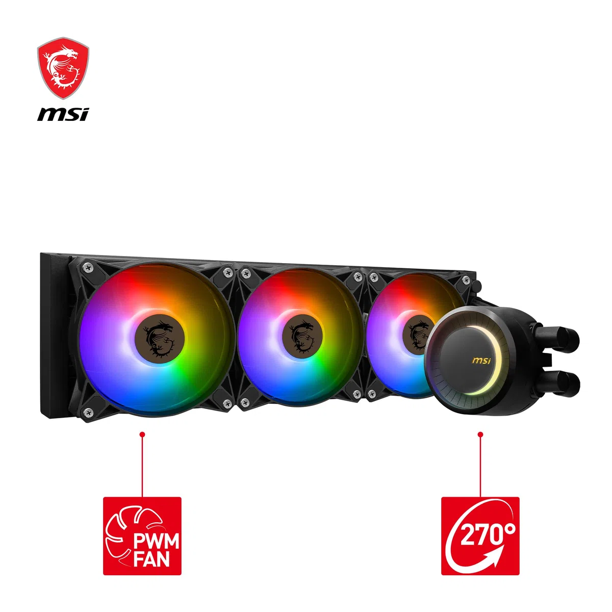 MSI MAG CORELIQUID E360 Kit Watercooling CPU, Plaque Froide en Cuivre Agrandie, Tête Waterblock ARGB & Ventilateurs FDB, Double Chambre, Radiateur Split-Flow, Mystic Light, Compatible AMD & Intel