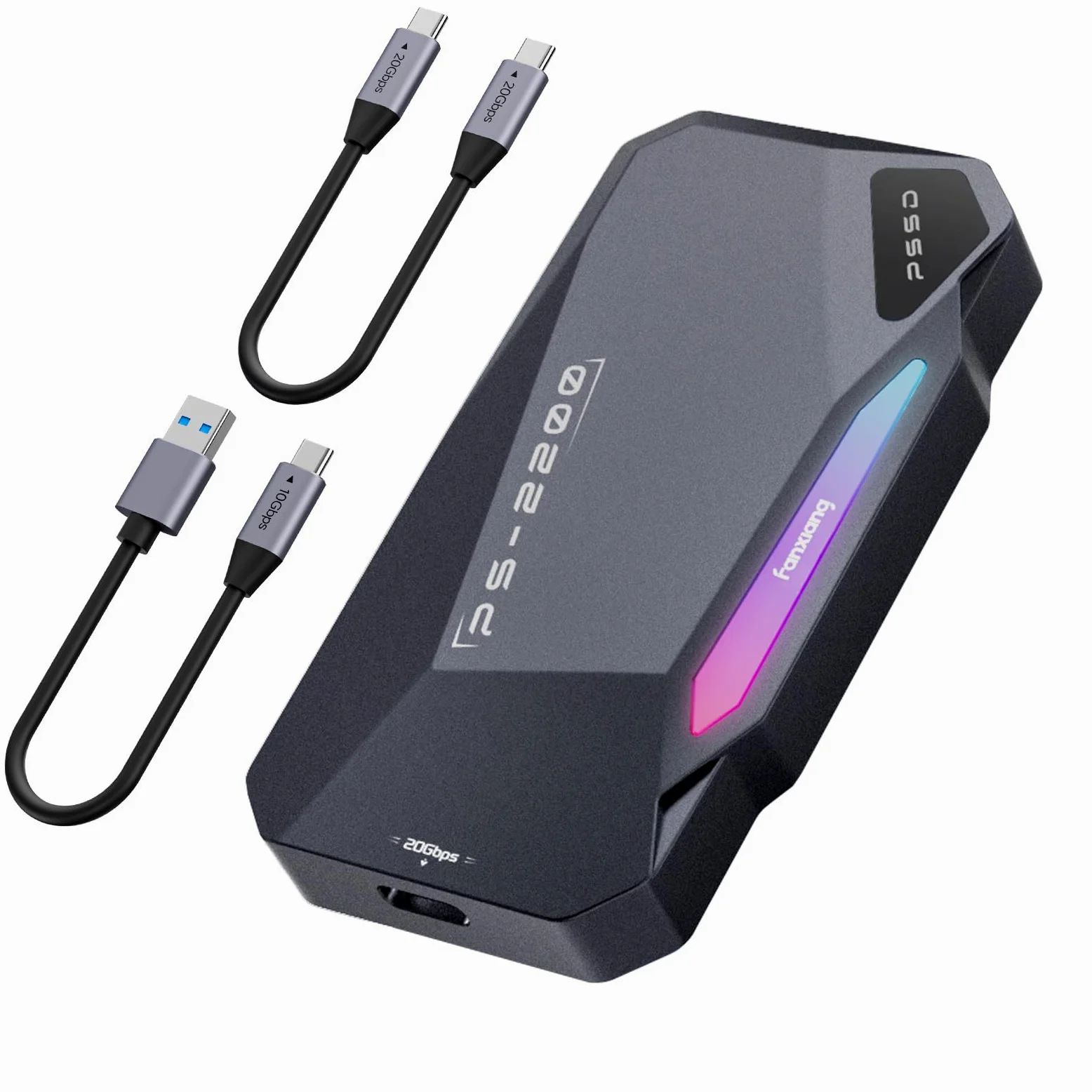 fanxiang 2To SSD Externe Magnétique, Jusqu'à 2050Mo/s, USB 3.2 Gen2 USB-C, SSD Portable avec RGB LEDs, 4K ProRes HDR, Disque Dur Mémoire Externe pour iPhone15/16, Android/PC/Mac-PS2200