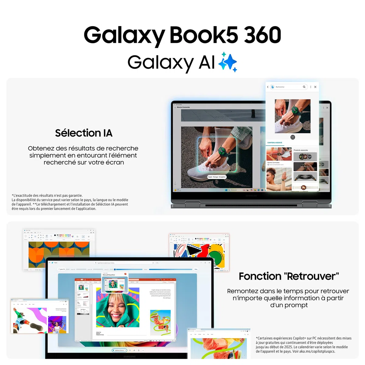 Samsung Galaxy Book5 360 15.6", Copilot+PC, Ordinateur Portable avec IA, Processeur Intel Core Ultra 7, Mémoire 16Go RAM, Stockage 512Go, Clavier AZERTY Fr, Argent