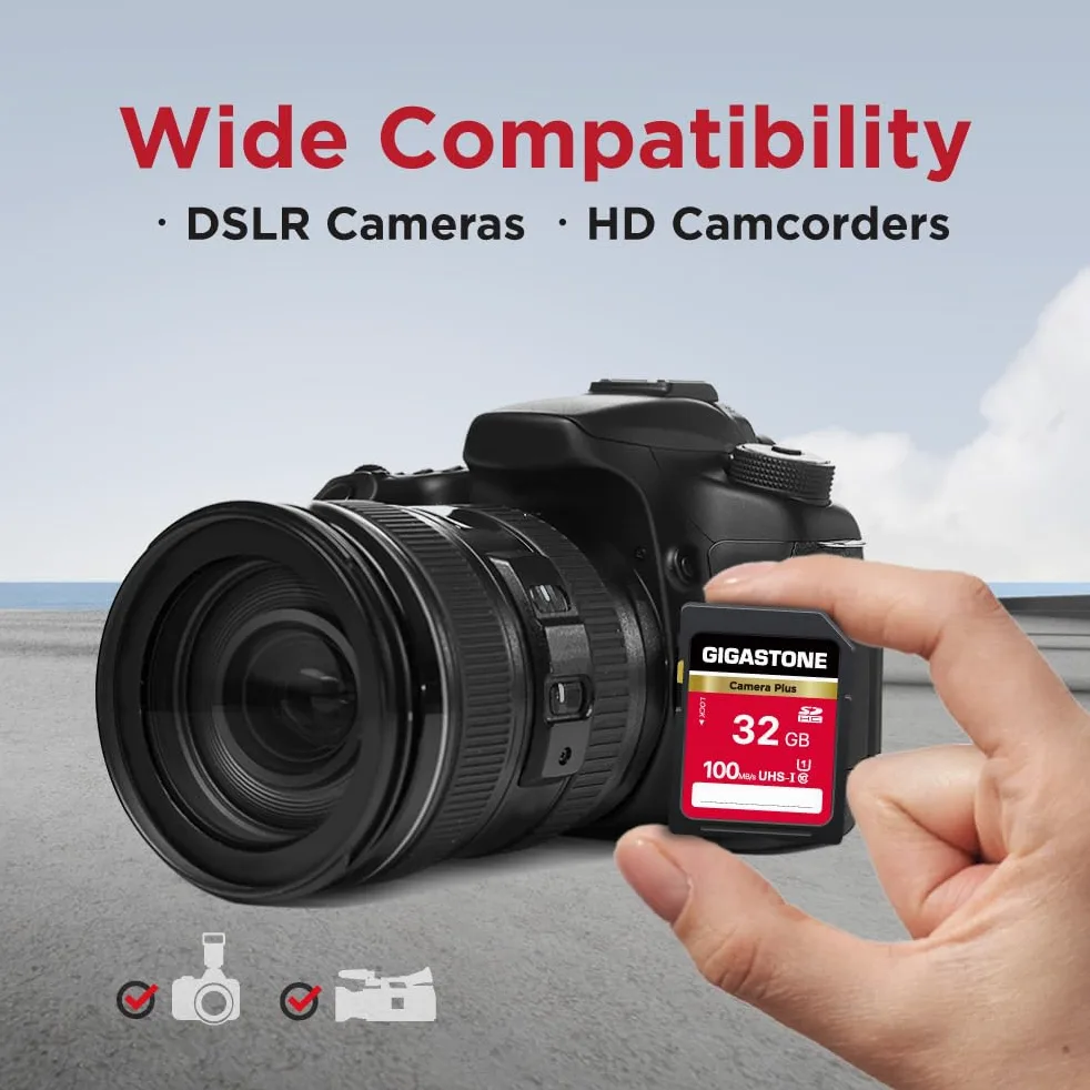 GIGASTONE Camera Plus Lot de 2 Cartes mémoire SD SDHC UHS-I U1 Classe 10 pour Appareil Photo numérique Canon avec 1 Mini étui 32 Go