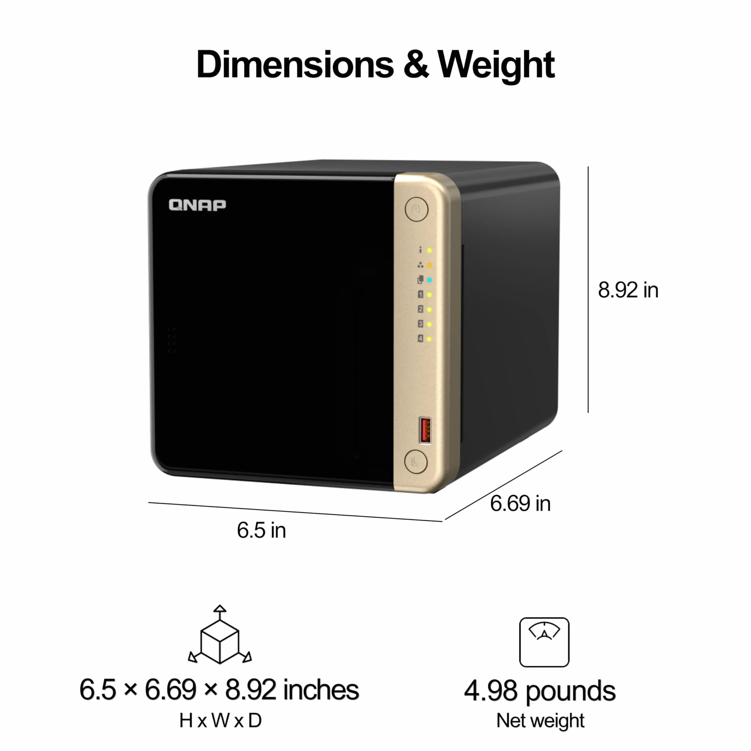 QNAP TS-464-8G-US NAS de Bureau Haute Performance à 4 Baies avec processeur Intel Celeron Quad-Core, emplacements M.2 PCIe et connectivité réseau Double 2,5 GbE (2,5 G/1 G/100 M) (sans Disque)