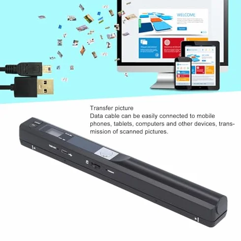 Scanner Portable, Scanner d'images Portable de 900 DPI avec étui, Scanner Photo avec Baguette de numérisation pour Documents A4 Images Pages Textes (Black)