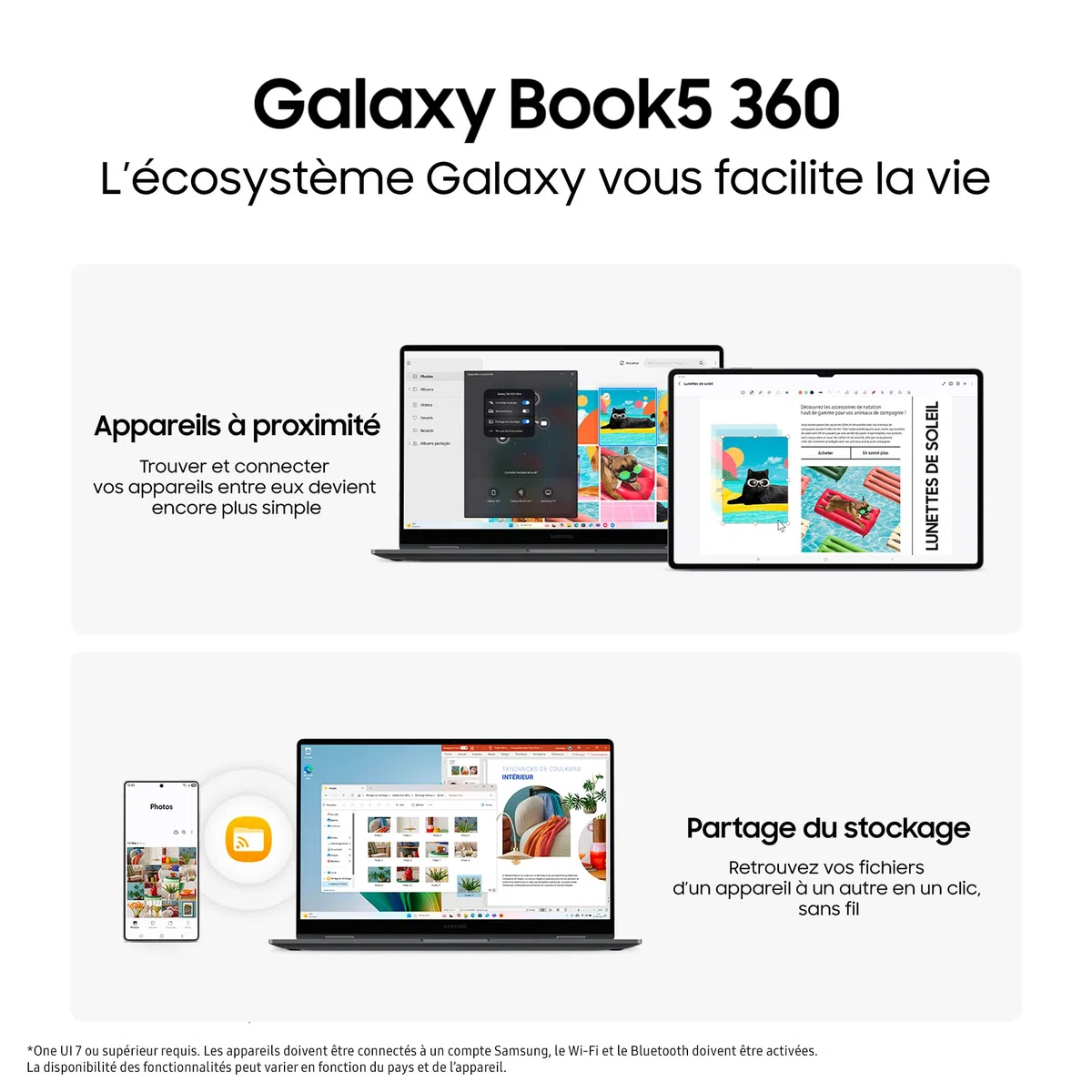 Samsung Galaxy Book5 360 15.6", Copilot+PC, Ordinateur Portable avec IA, Processeur Intel Core Ultra 7, Mémoire 16Go RAM, Stockage 512Go, Clavier AZERTY Fr, Argent