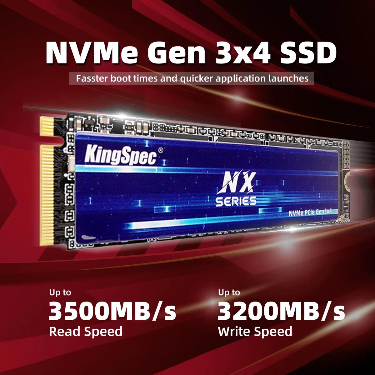 KingSpec 1To SSD M.2 NVMe 2280, PCIe Gen 3x4 NVMe SSD, Jusqu'à 3500 Mo/s, 3D NAND Flash Disque SSD Interne, pour Ordinateur de Bureau et Ordinateur Portable