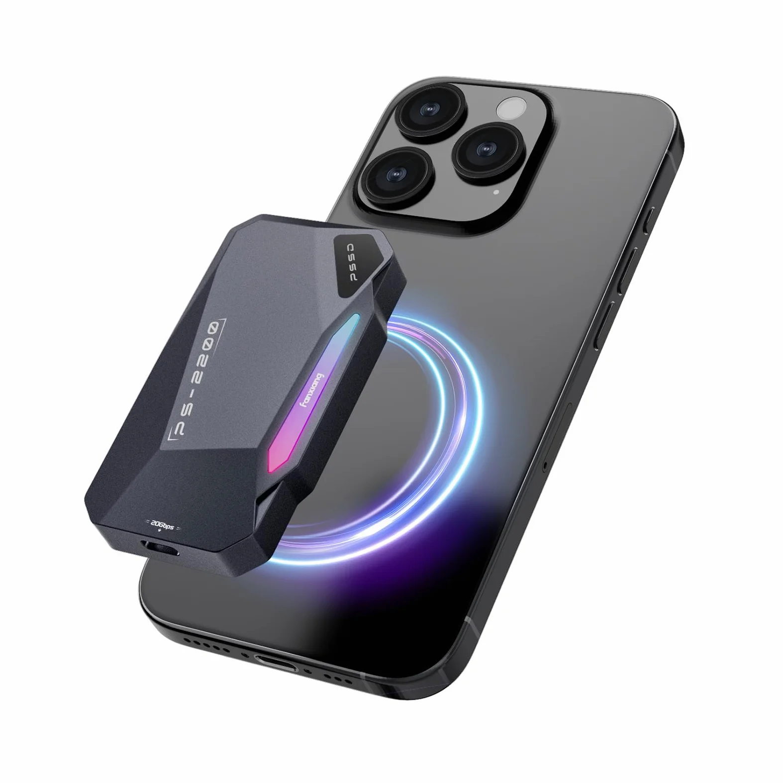 fanxiang 2To SSD Externe Magnétique, Jusqu'à 2050Mo/s, USB 3.2 Gen2 USB-C, SSD Portable avec RGB LEDs, 4K ProRes HDR, Disque Dur Mémoire Externe pour iPhone15/16, Android/PC/Mac-PS2200