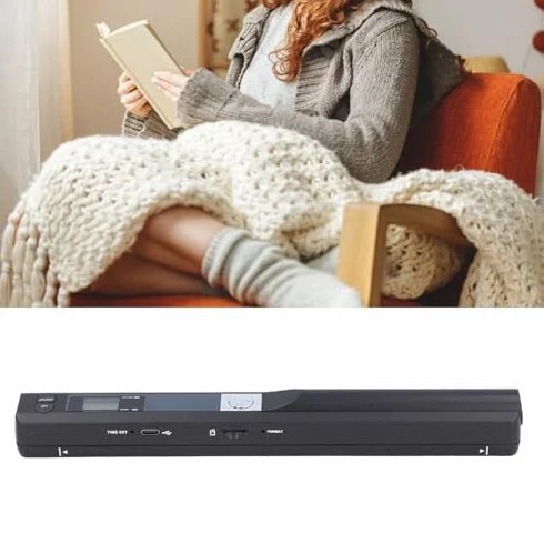 Scanner Portable, Scanner d'images Portable de 900 DPI avec étui, Scanner Photo avec Baguette de numérisation pour Documents A4 Images Pages Textes (Black)