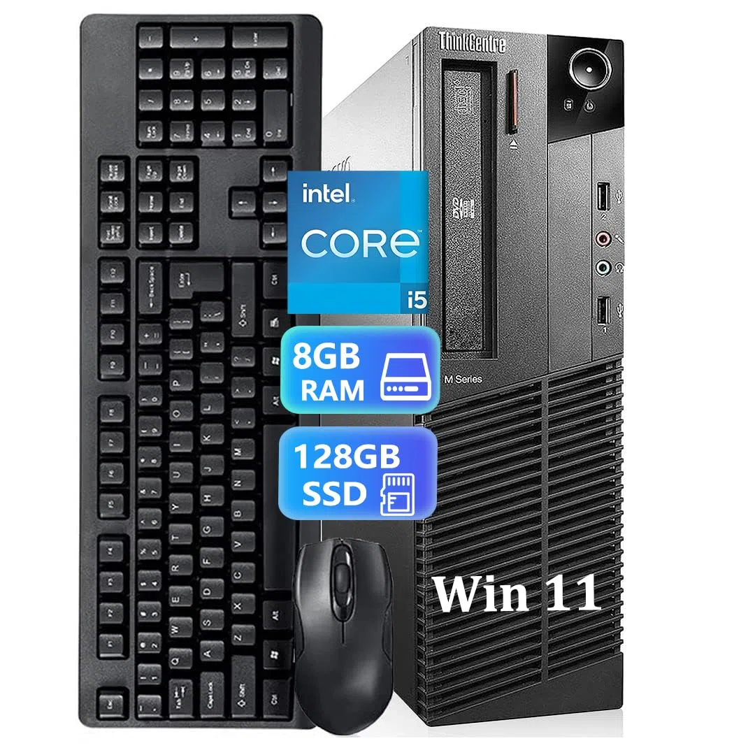 Lenovo ThinkCentre M91P SFF Ordinateur de Bureau, Intel Core i5-2400, 8 Go de RAM, SSD de 128 Go, WiFi, Bluetooth, Clavier américain QWERTY, Windows 11 Pro (reconditionné)