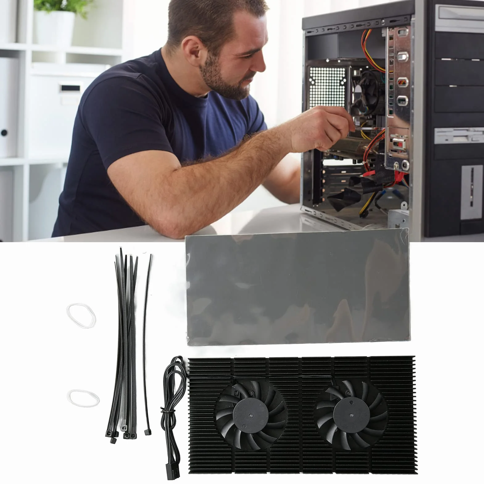 Zunate Radiateur de Plaque Arrière GPU, Dissipateur Thermique de Fond de Panier de Carte Graphique en Alliage D'aluminium Refroidisseur de Mémoire de Fond de Panier à 4 Broches pour RTX3090 3080 3070