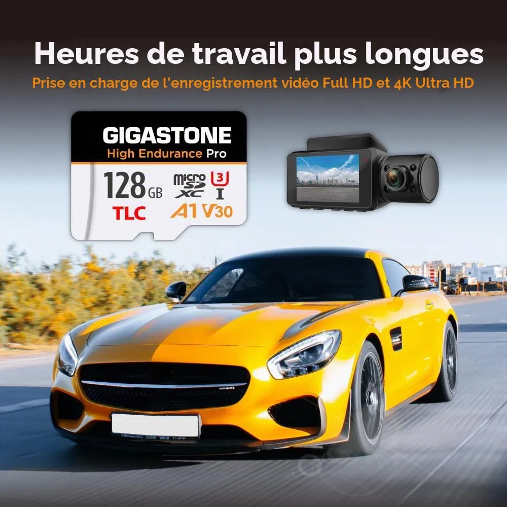[Récupération de données Gratuite de 5 Ans] GIGASTONE Carte Micro SD 128 Go, Haute Endurance Pro Series Vitesse jusqu'à 100 Mo/s, Compatible avec Rove Viofo Vantrue, Camera embarquée