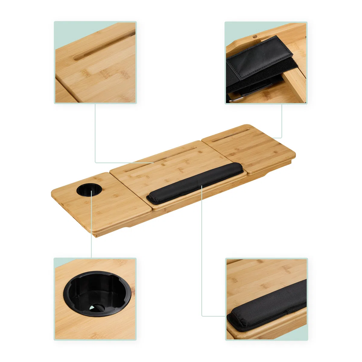 Relaxdays Support Ordinateur pour Tapis de Course, Sangles de sécurité, Repose-Ordinateur pour Boissons, Bambou, Naturel