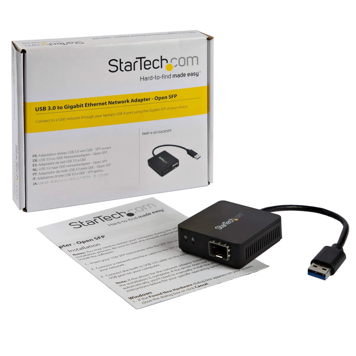 StarTech Convertisseur USB 3.0 vers Fibre Optique Gigabit, SFP ouvert | Adaptateur réseau USB, Multimode MMF, Monomode SMF, Trames étendues, Compatible MSA
