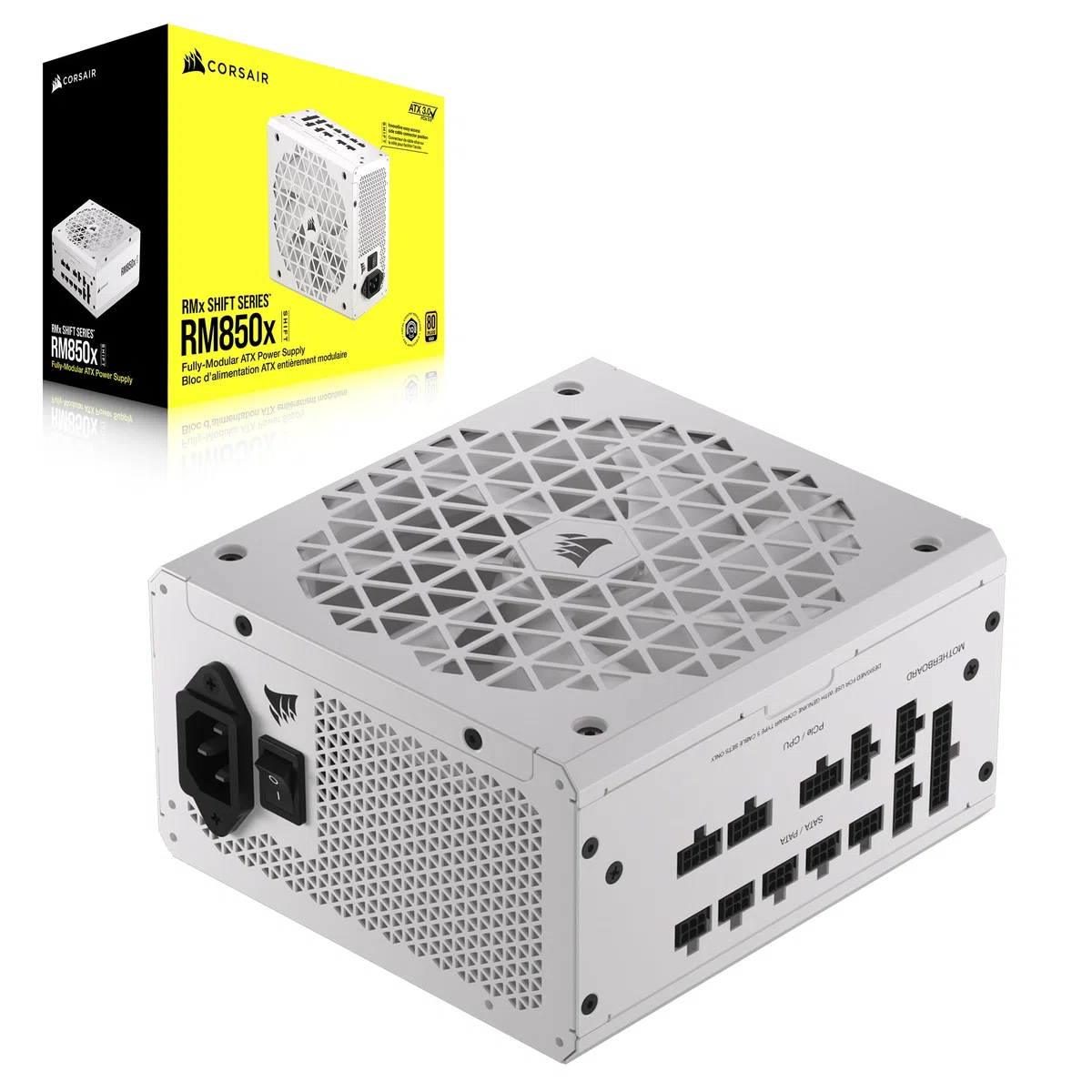 Corsair RM850x SHIFT Alimentation ATX Entièrement Modulaire - Interface Latérale Modulaire - Compliant ATX 3.1 & PCIe 5.1 - Condensateurs Évalués à 105°C - Efficacité 80 PLUS Gold - Blanc
